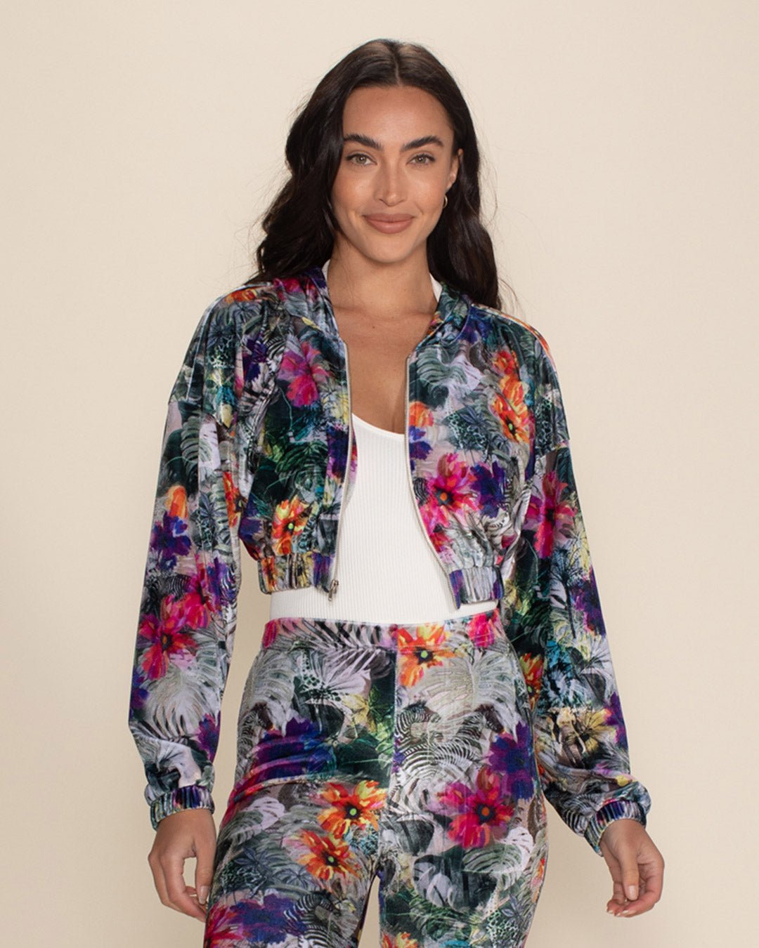 Safari Garden Hooded Velvet Cropped Jacket  | Women's