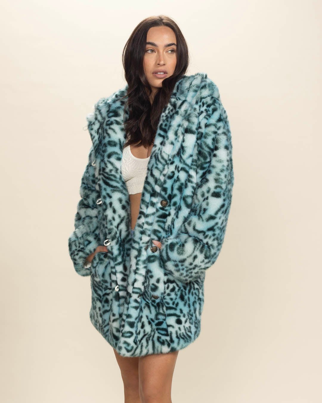 Classic Women's Faux Fur Coat | Aqua Cat