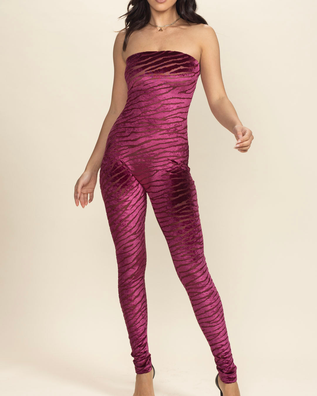 Women's Pink Strapless Full Bodysuit | Bordeaux Zebra