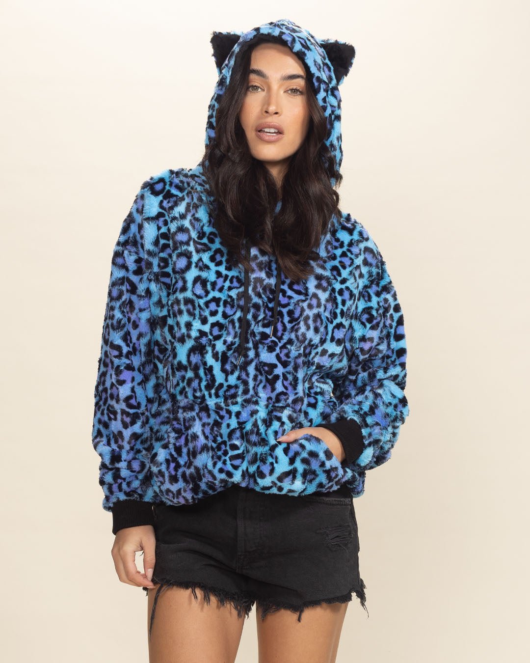 Classic Women's Fur Hoodie | Blue Lynx