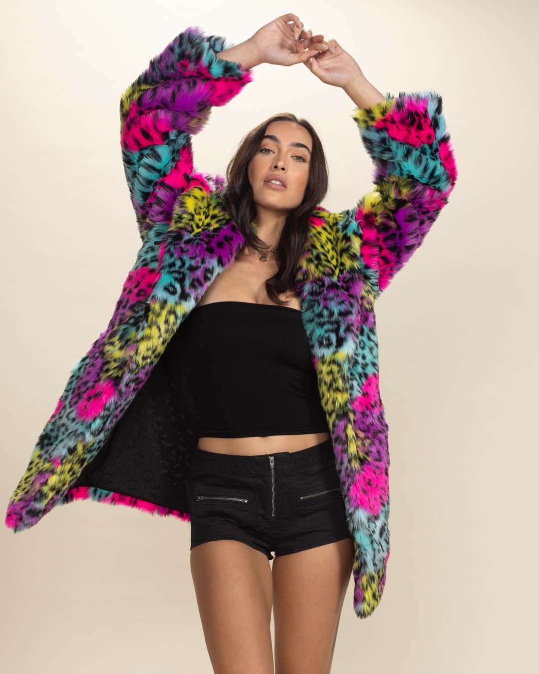 Classic Women's Faux Fur Coat | Neon Graffiti Leopard