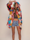 Woman Wearing Butterfly Faux Fur Coat with Hood