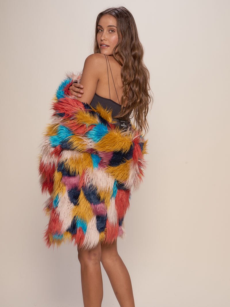 Multicolored Women's Faux Fur Coat on Woman