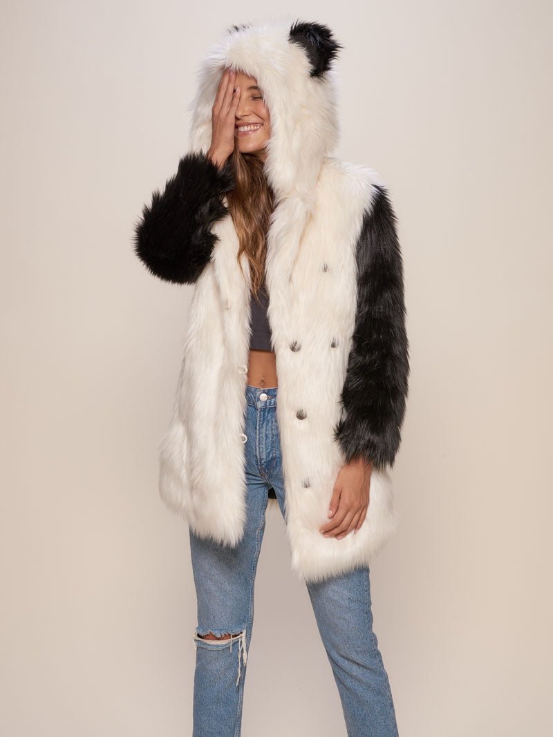 Black and White Classic Panda Faux Fur Coat on Female