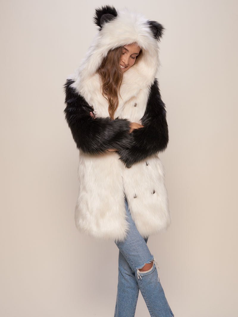 Classic Panda Hooded Faux Fur Coat 