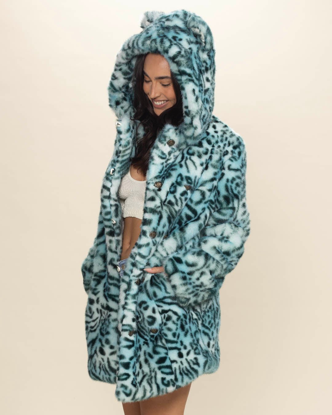 Classic Women's Faux Fur Coat | Aqua Cat