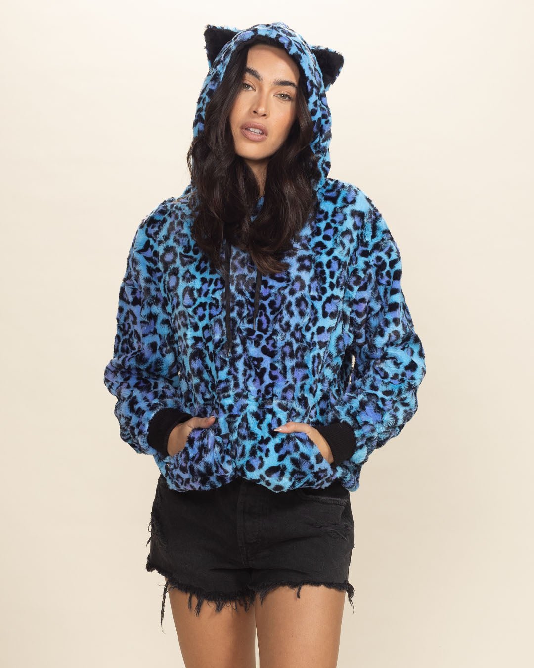 Fur Hoodie in Blue For Women SpiritHoods