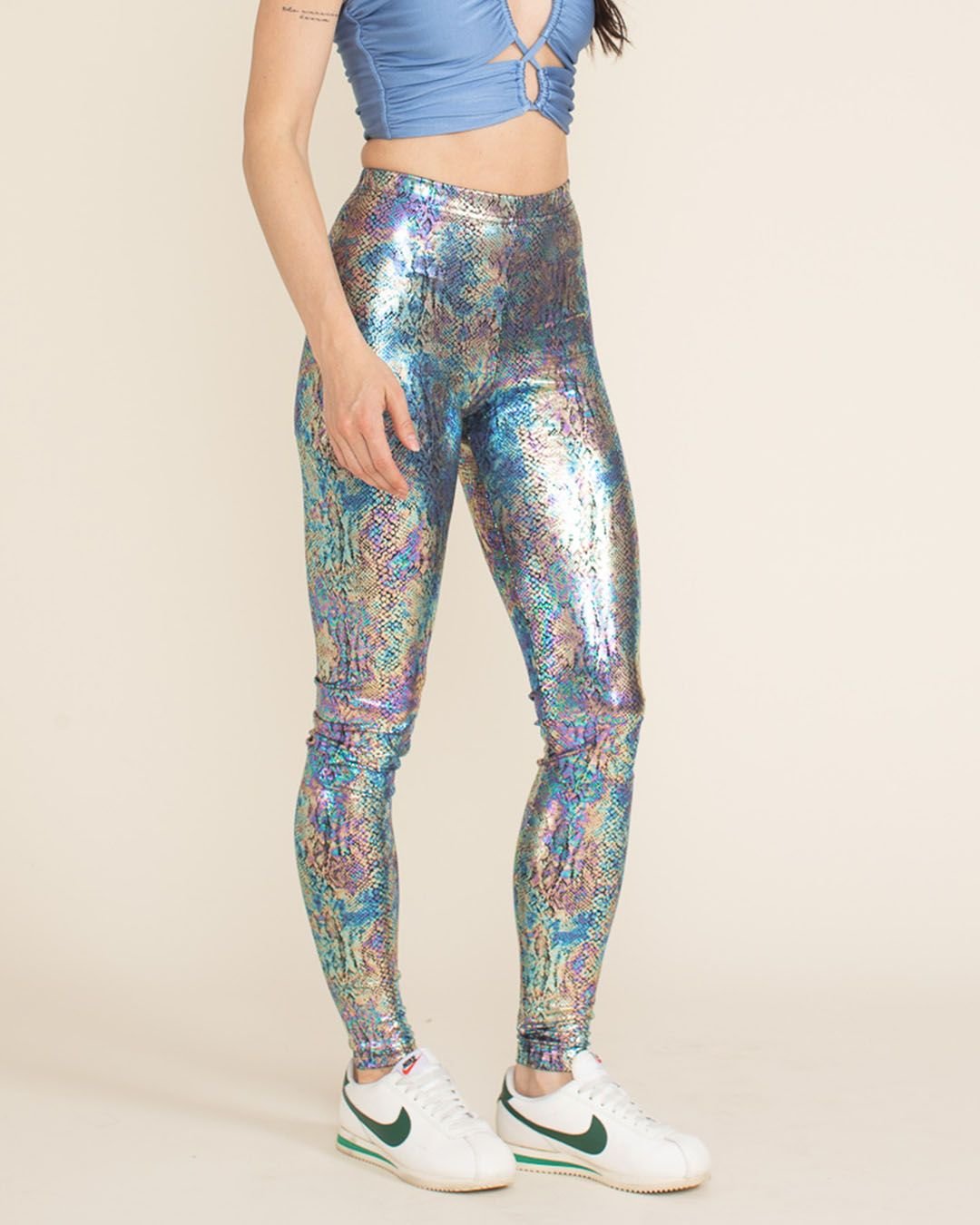 Women's Metallic Leggings | Holographic Snakeskin