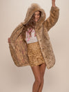 African Golden Cat Luxe Faux Fur Coat with Hood