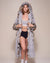 Female Wearing Hooded Wolverine Faux Fur House Robe 