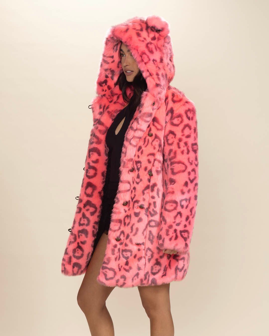 Classic Women's Faux Fur Coat | Hot Pink Leopard