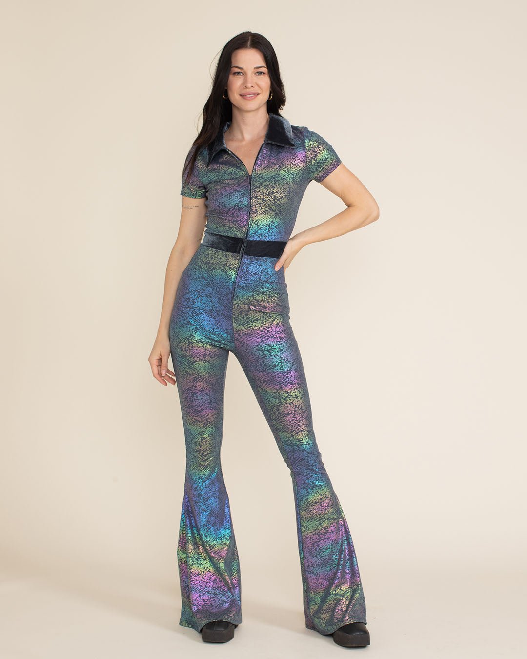 Women&#39;s Flare Jumpsuit | Iridescent Snakeskin