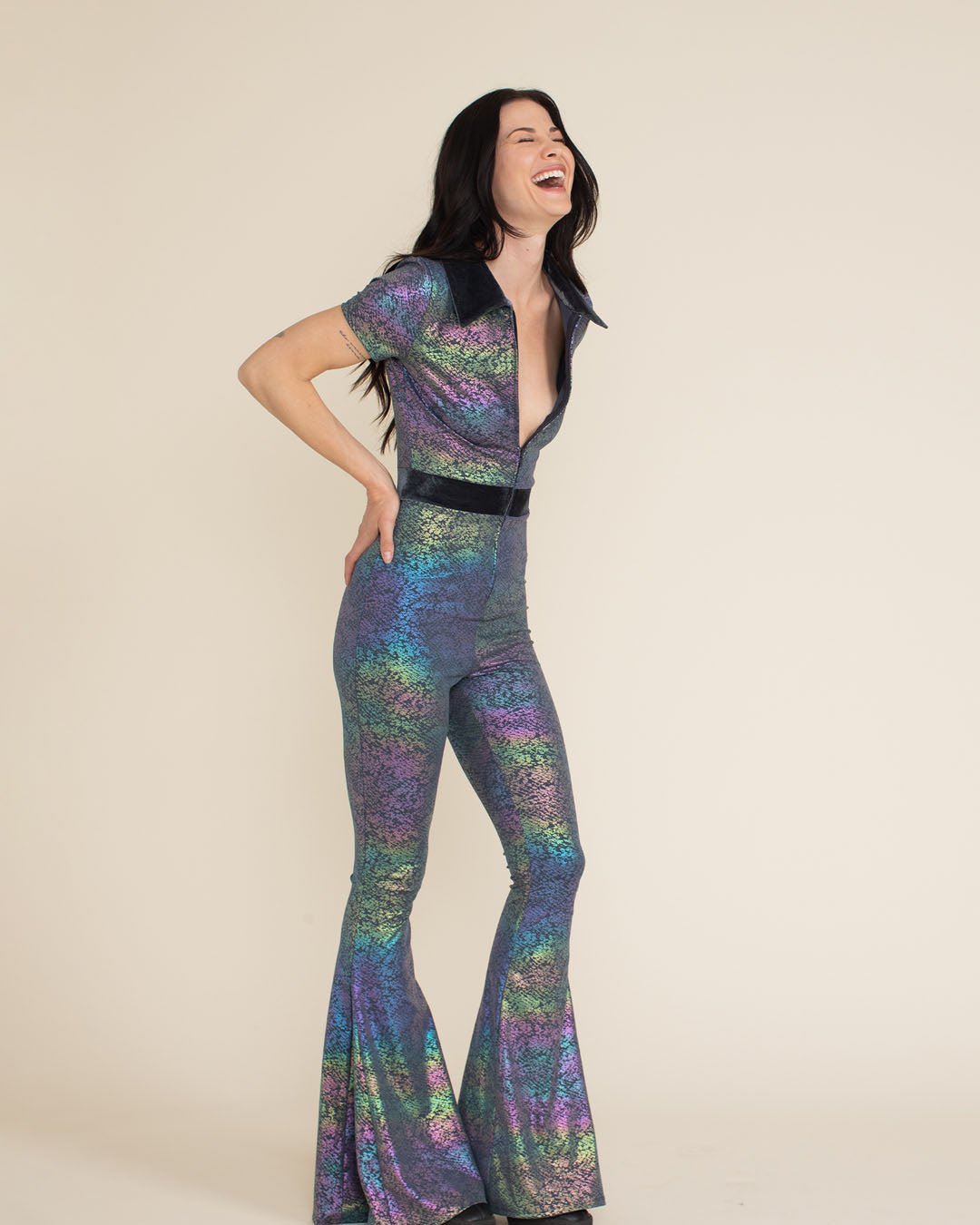 Women's Flare Jumpsuit | Iridescent Snakeskin