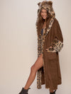 Brown Classic Leopard Faux Fur House Robe on Female