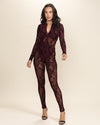 Women's Full Body Lace Bodysuit | Red Garnet Snakeskin