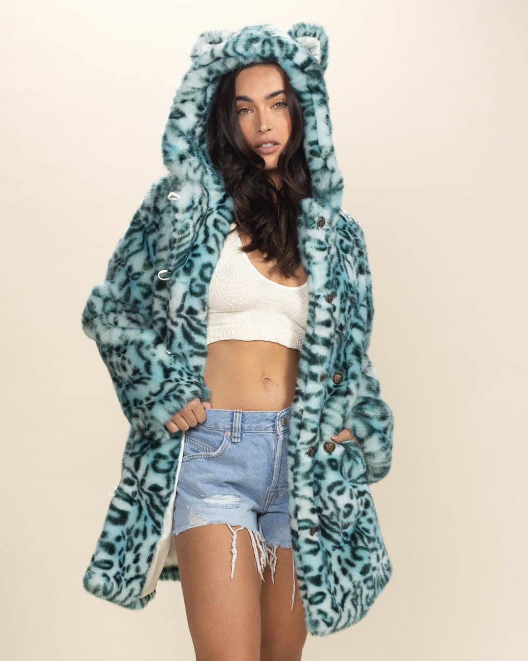 Classic Women's Faux Fur Coat | Aqua Cat