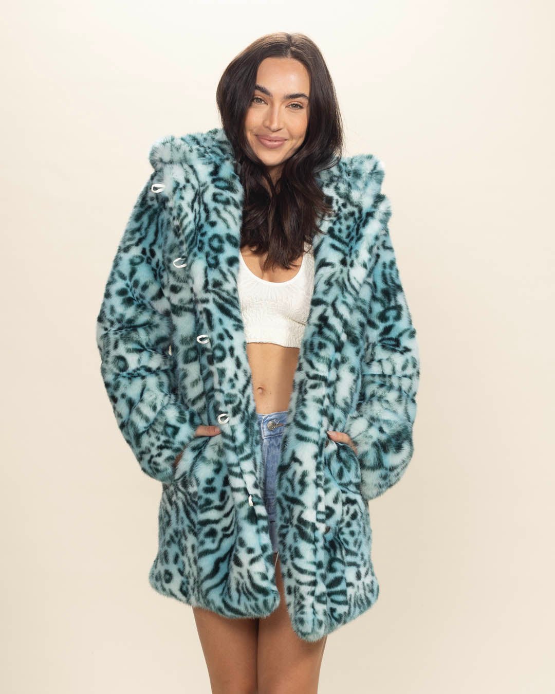 Classic Women's Faux Fur Coat | Aqua Cat