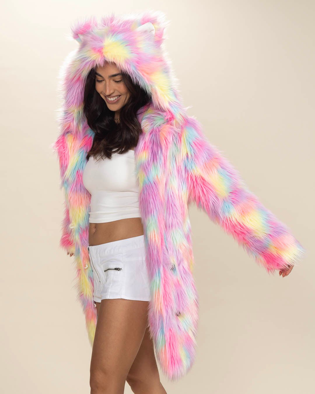 SpiritHoods Colorful Festival Collection Pink Faux Fur Coats