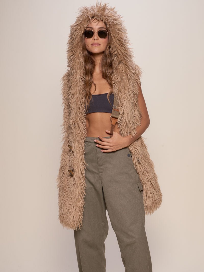 Tan Alpaca Hooded Faux Fur Vest 