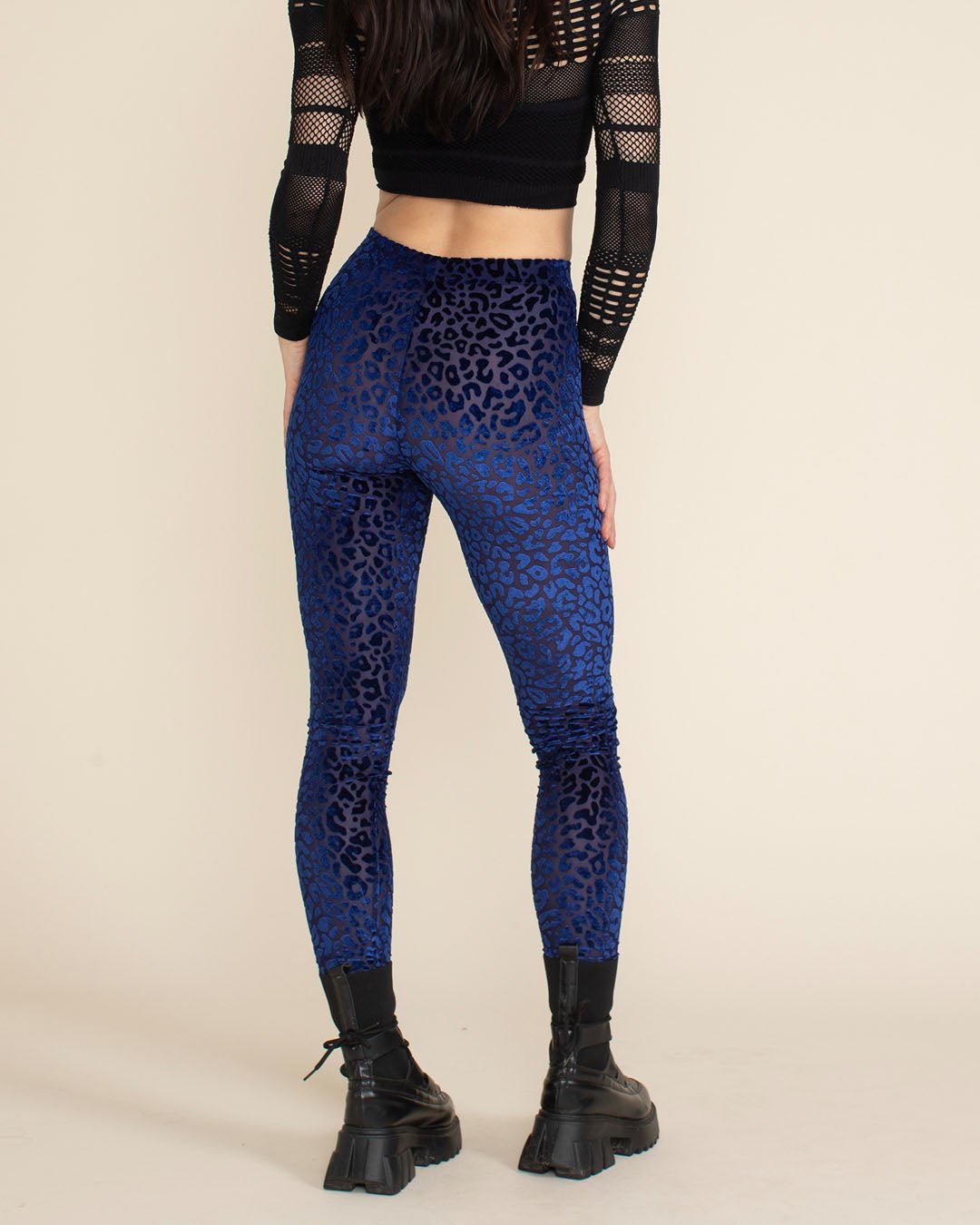 Women's Velvet Leggings | Blue Indigo Burnout Leopard