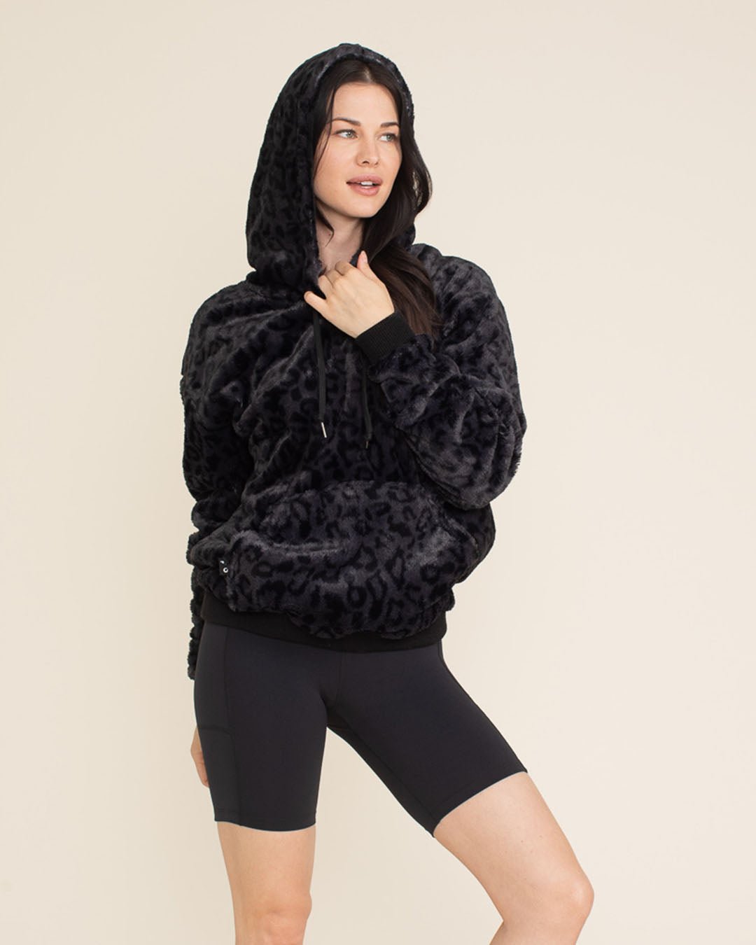 Women&#39;s Fur Hoodie | Slate Black Leopard