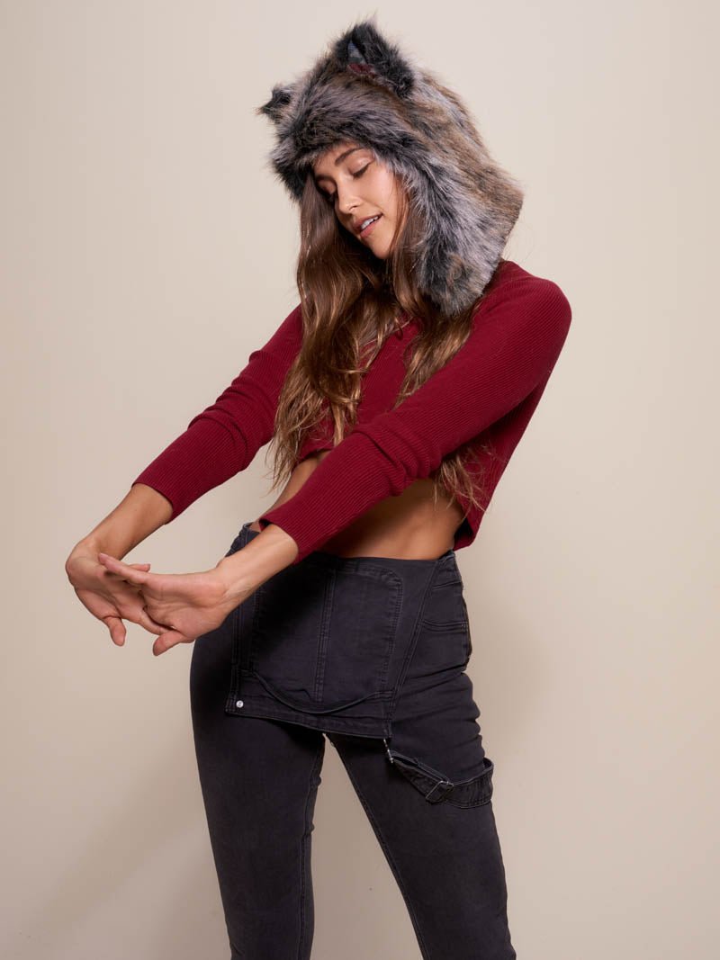 Grey Wolf SpiritHood Half Hood Faux Fur