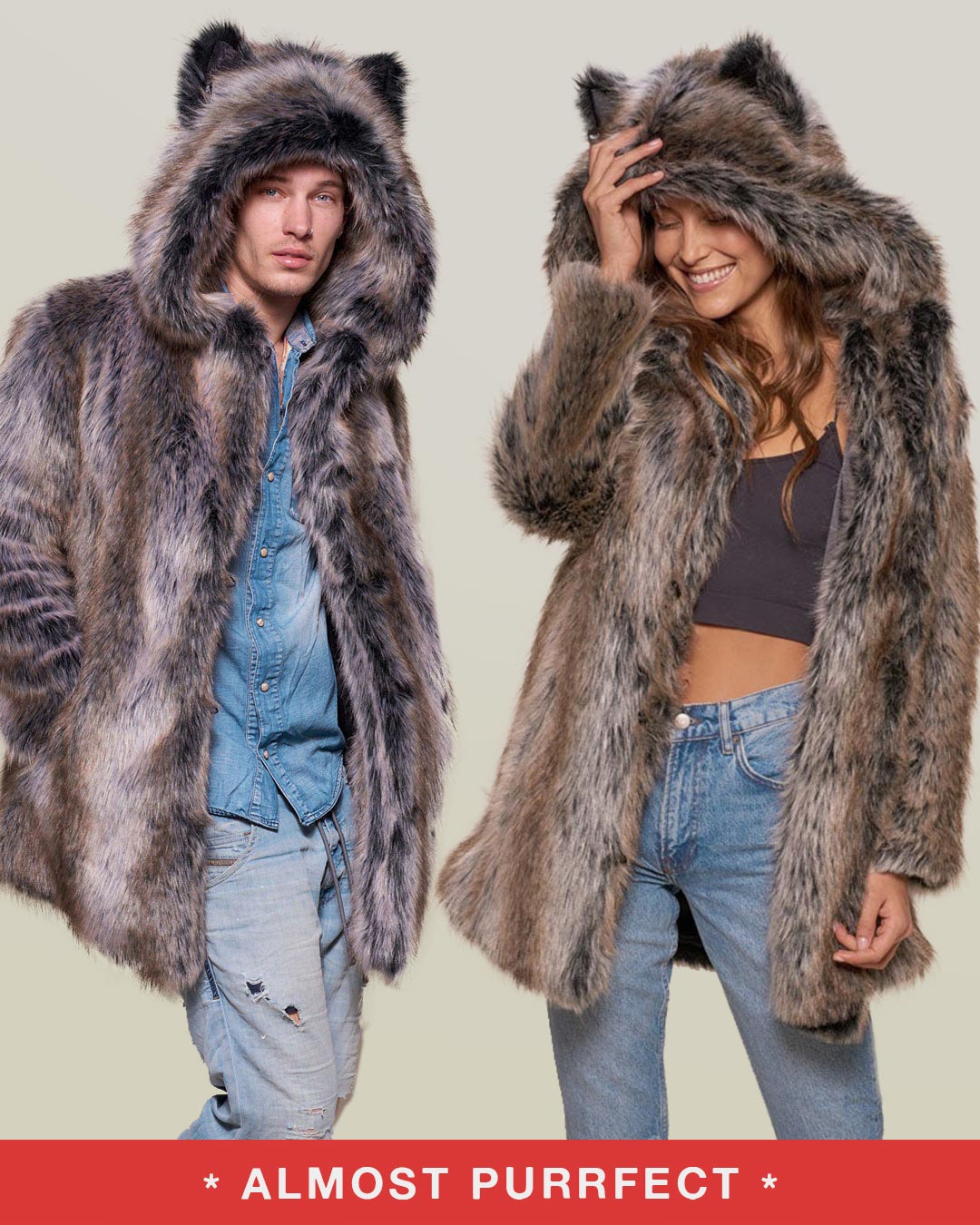 *Almost Purfect* Classic Grey Wolf Faux Fur Coat - SpiritHoods