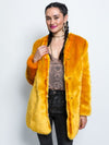 Golden Wolf Luxe Faux Fur Coat with V-Neck