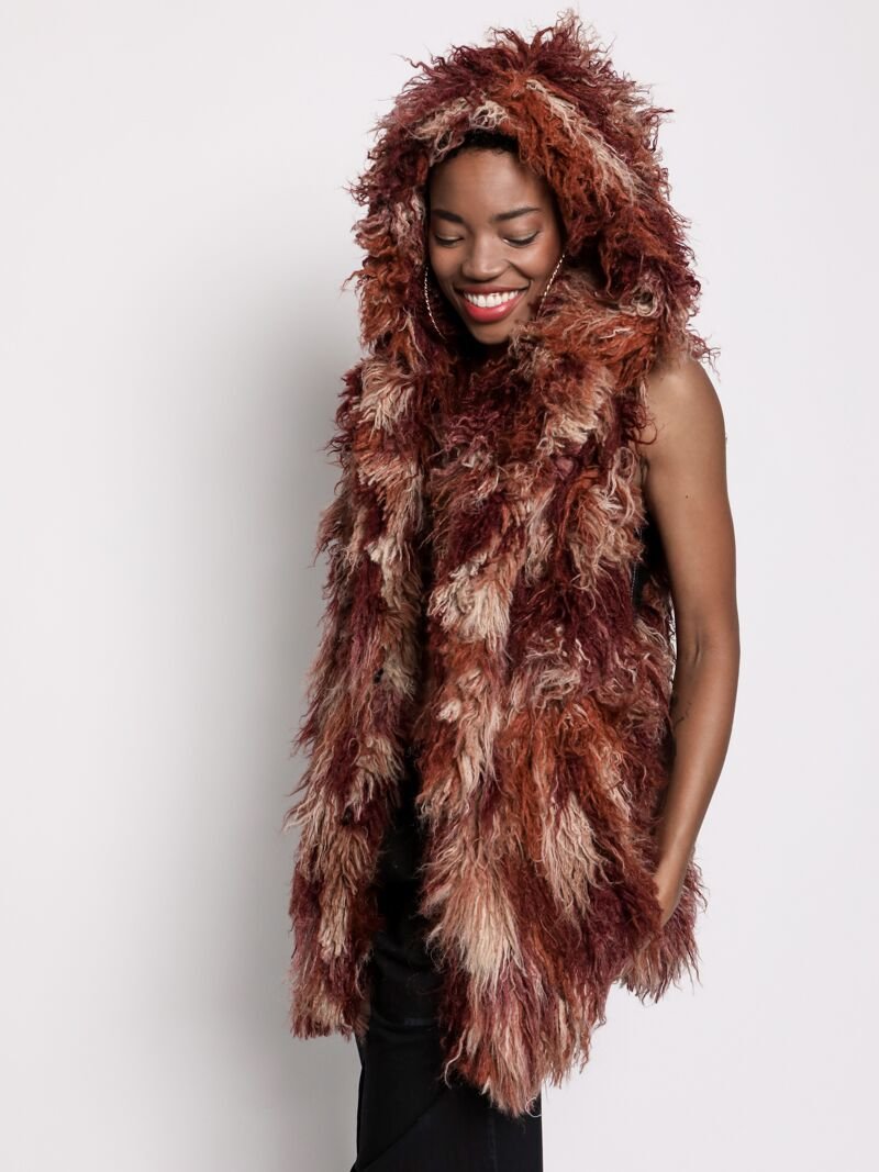 Merlot Alpaca Faux Fur Vest Luxurious Layering SpiritHoods