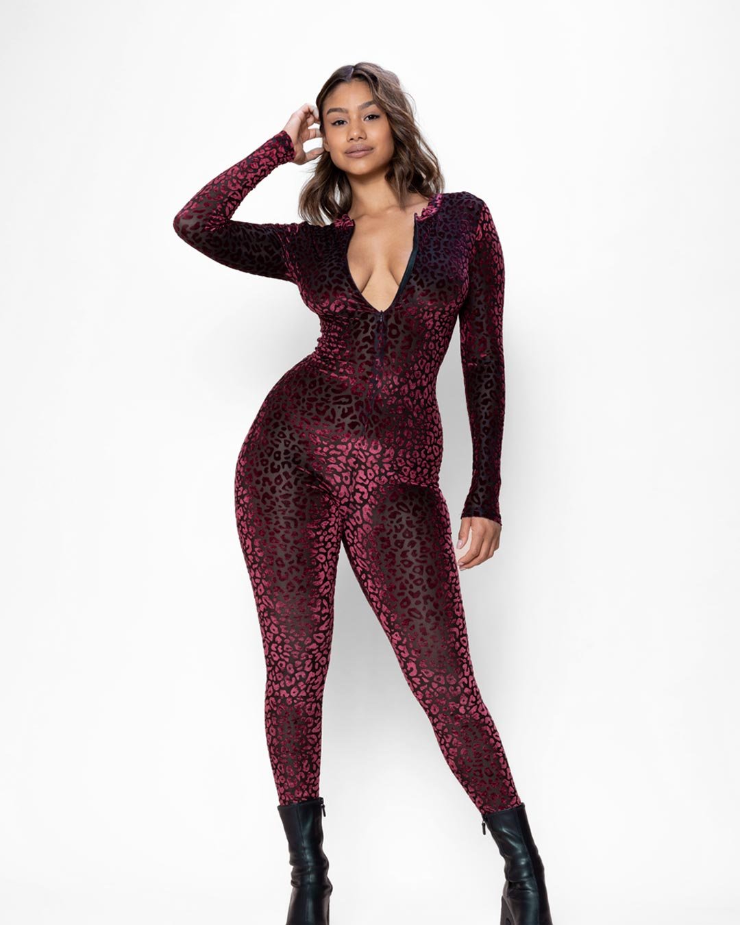 Women&#39;s Red Full Bodysuit | Ruby Leopard