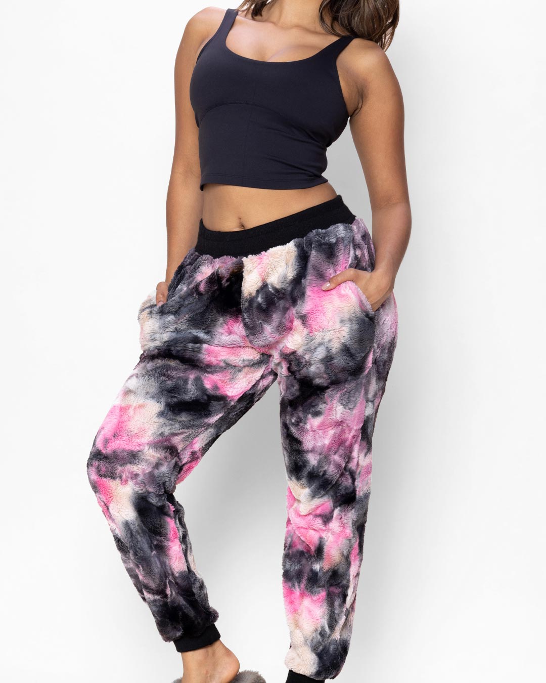 Ink Spotted Leopard ULTRA SOFT Faux Fur Sweatpants | Women&#39;s