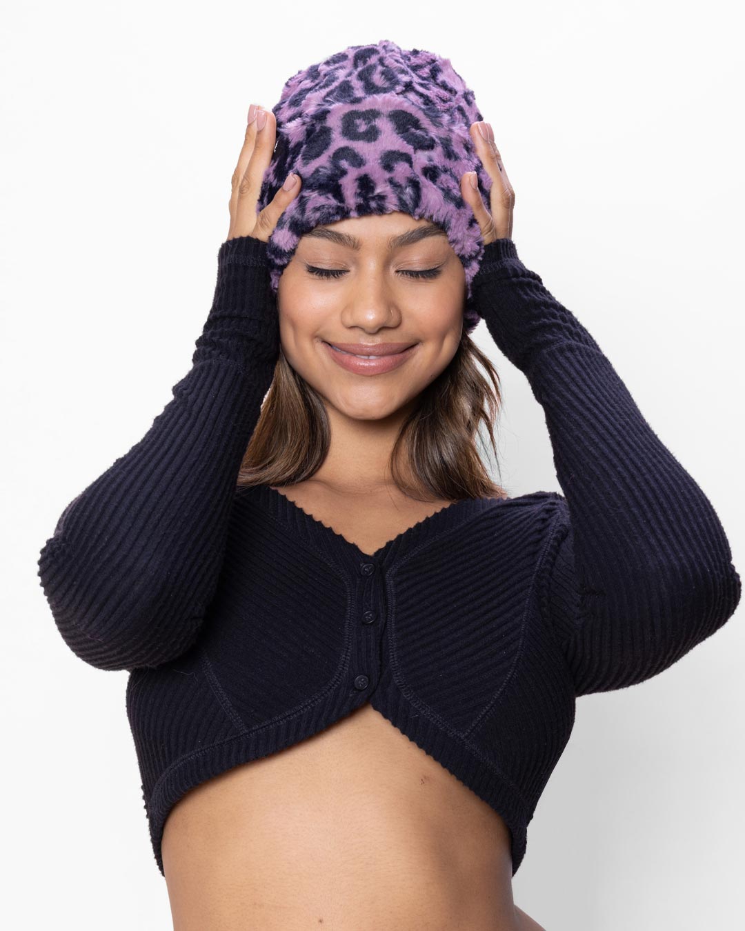 Lavender Leopard Faux Fur Beanie | Women&#39;s