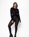 Women's Black Full Bodysuit | Black Snakeskin