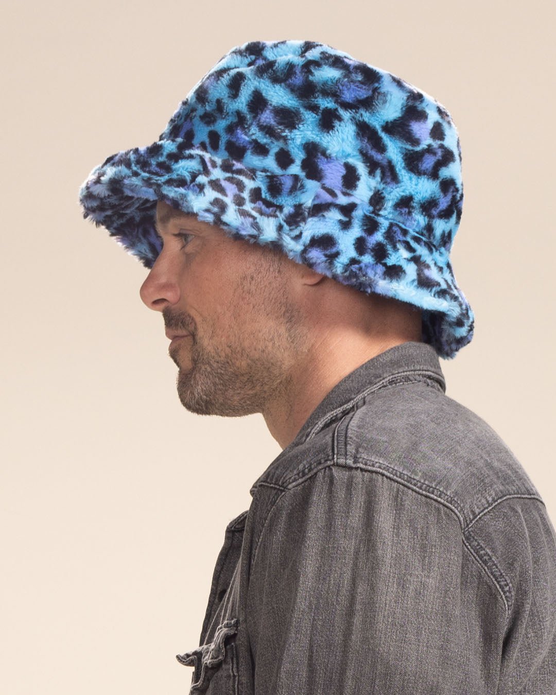 Blue fluffy bucket hat online