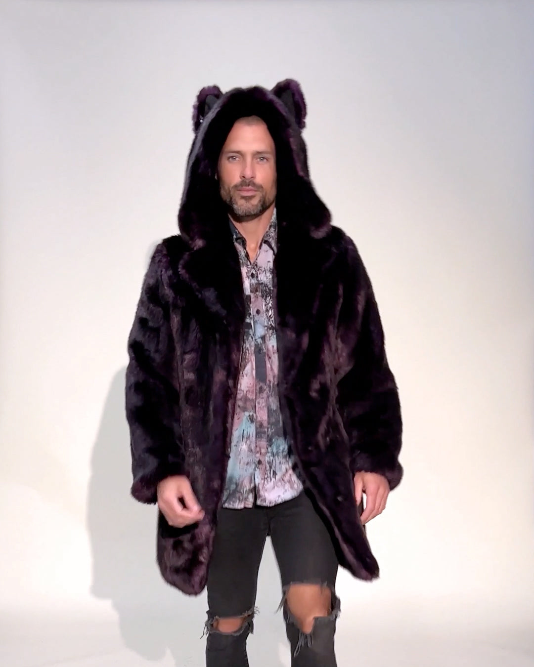 Classic Men's Faux Fur Coat | Midnight Wolf