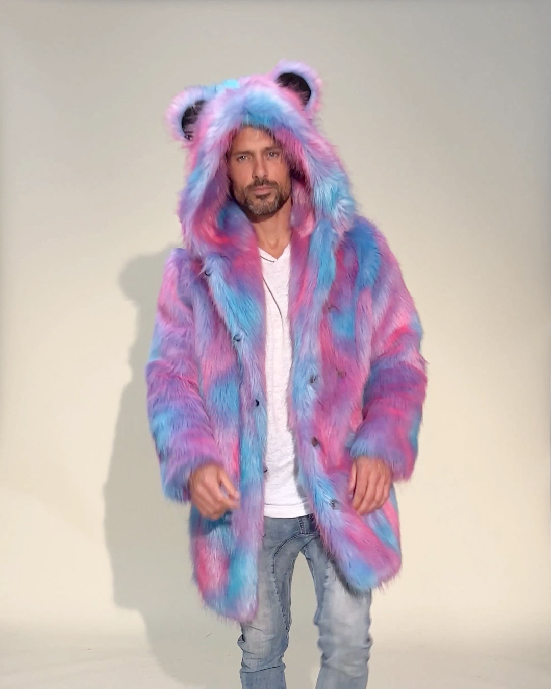 Classic Men's Faux Fur Coat | Cotton Candy Bear