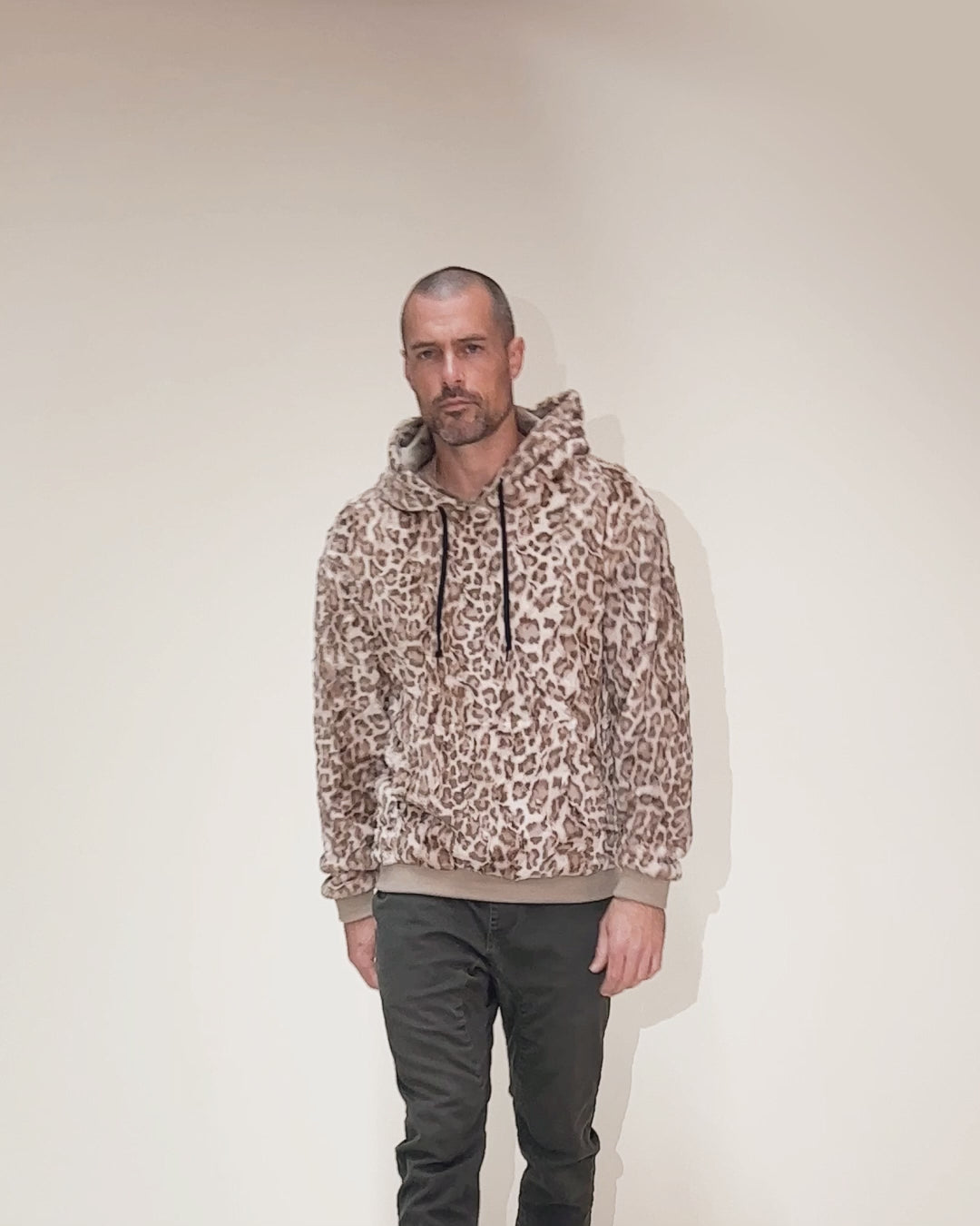 Classic Men's Fur Hoodie | Tan Leopard