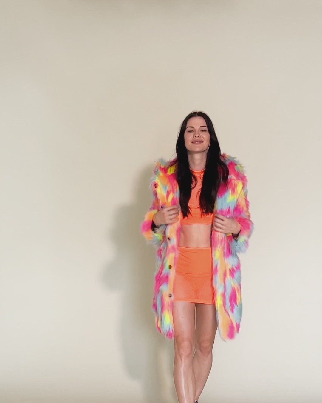 Hooded Women's Faux Fur Coat | Neon Calico Kitty