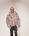 Classic Men's Puffer Jacket With Hood | Tan Leopard