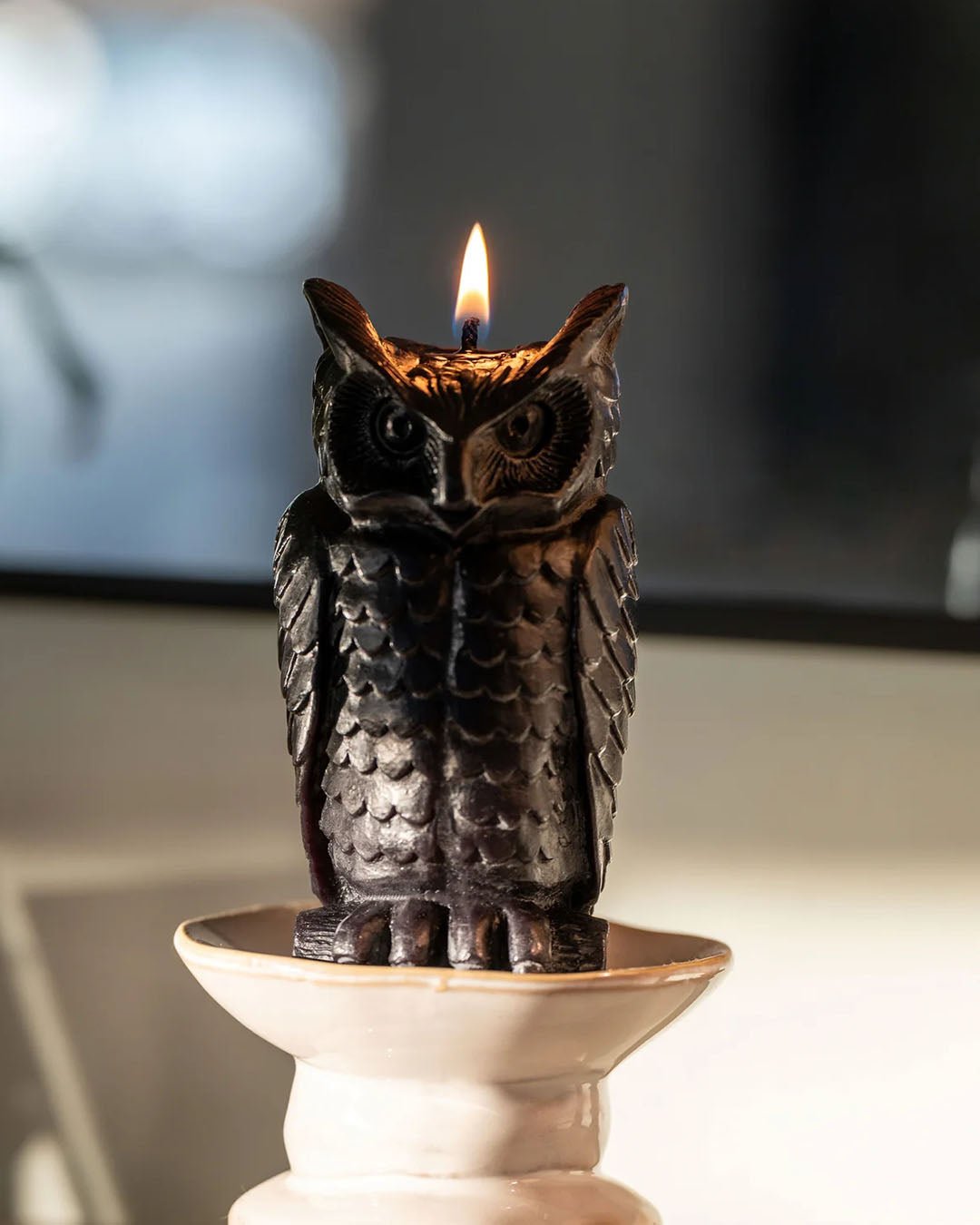 Black Pillar Candle | Owl