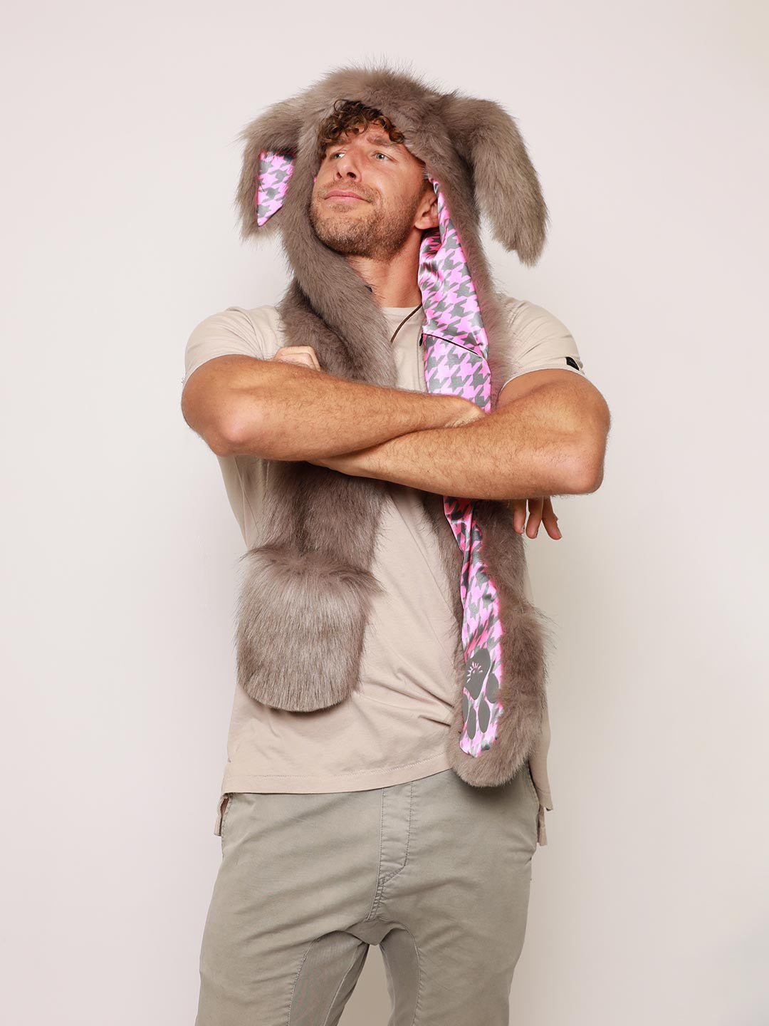 Man wearing faux fur Nasty Rabbit 2.0 Collector Edition SpiritHood, front view 3