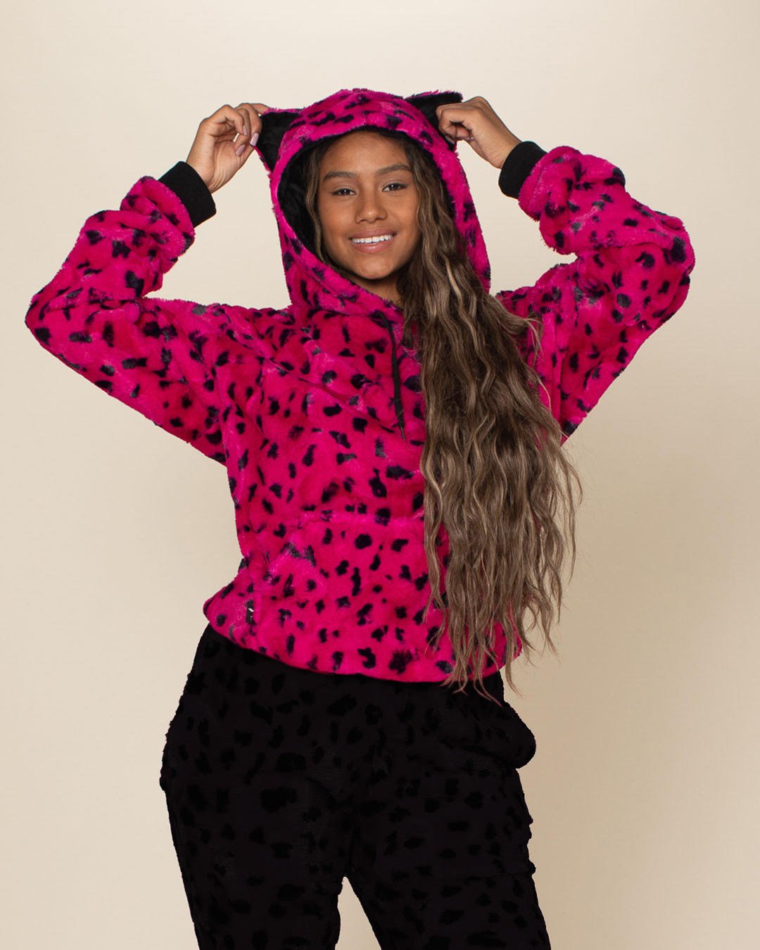 Classic Women&#39;s Fur Hoodie | Pink Cheetah