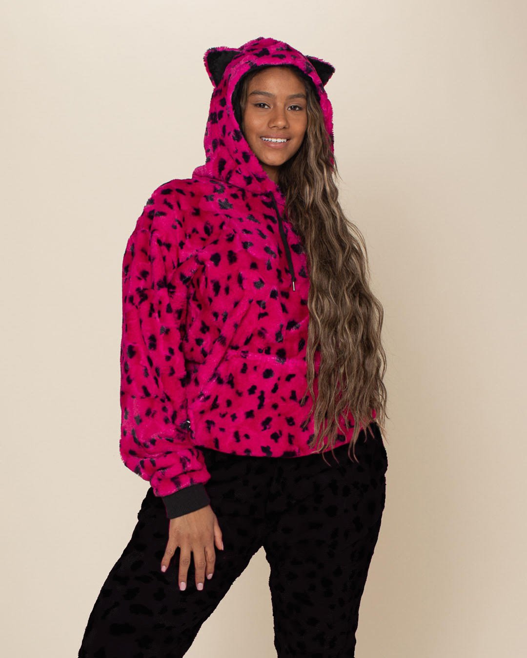 Classic Women's Fur Hoodie | Pink Cheetah