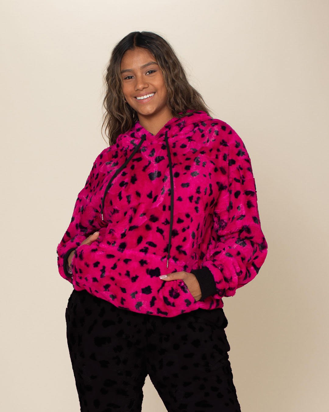 Classic Women's Fur Hoodie | Pink Cheetah