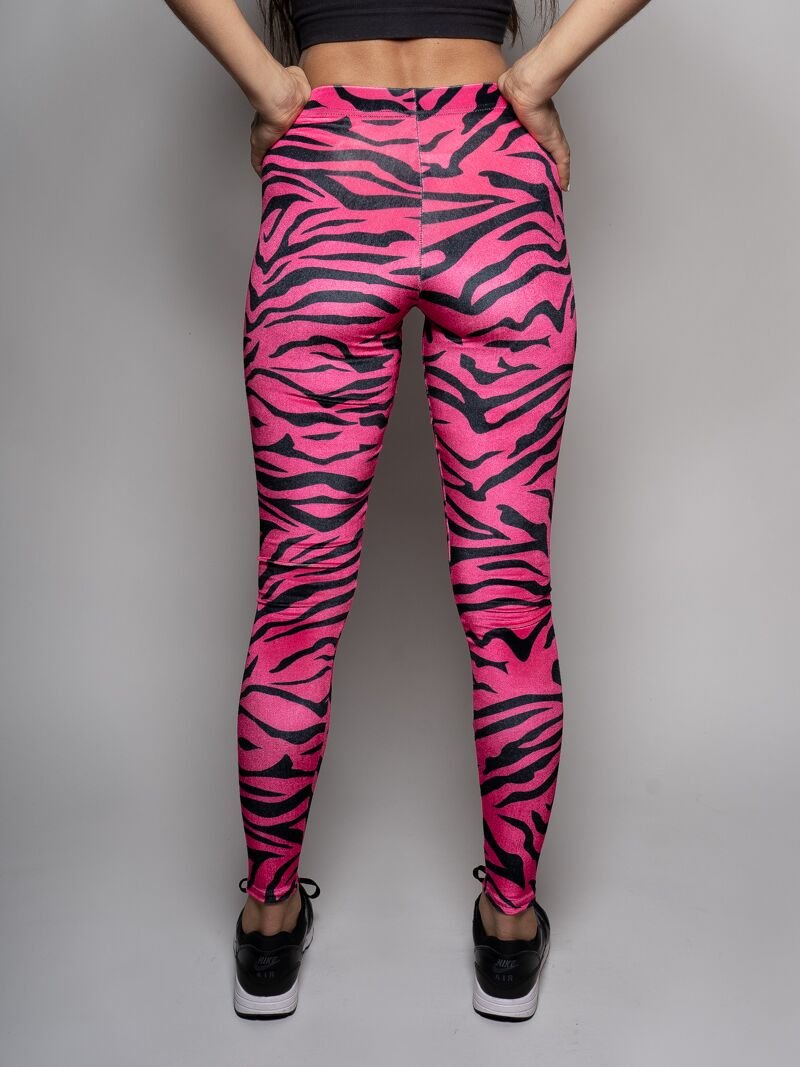 Neon Pink Zebra Velvet Leggings for Women