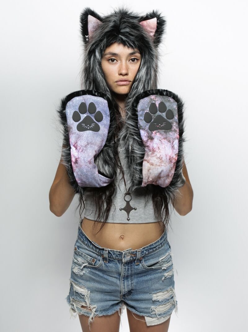 Limited Edition Night Fox Galaxy Hooded Faux Fur on Female Model