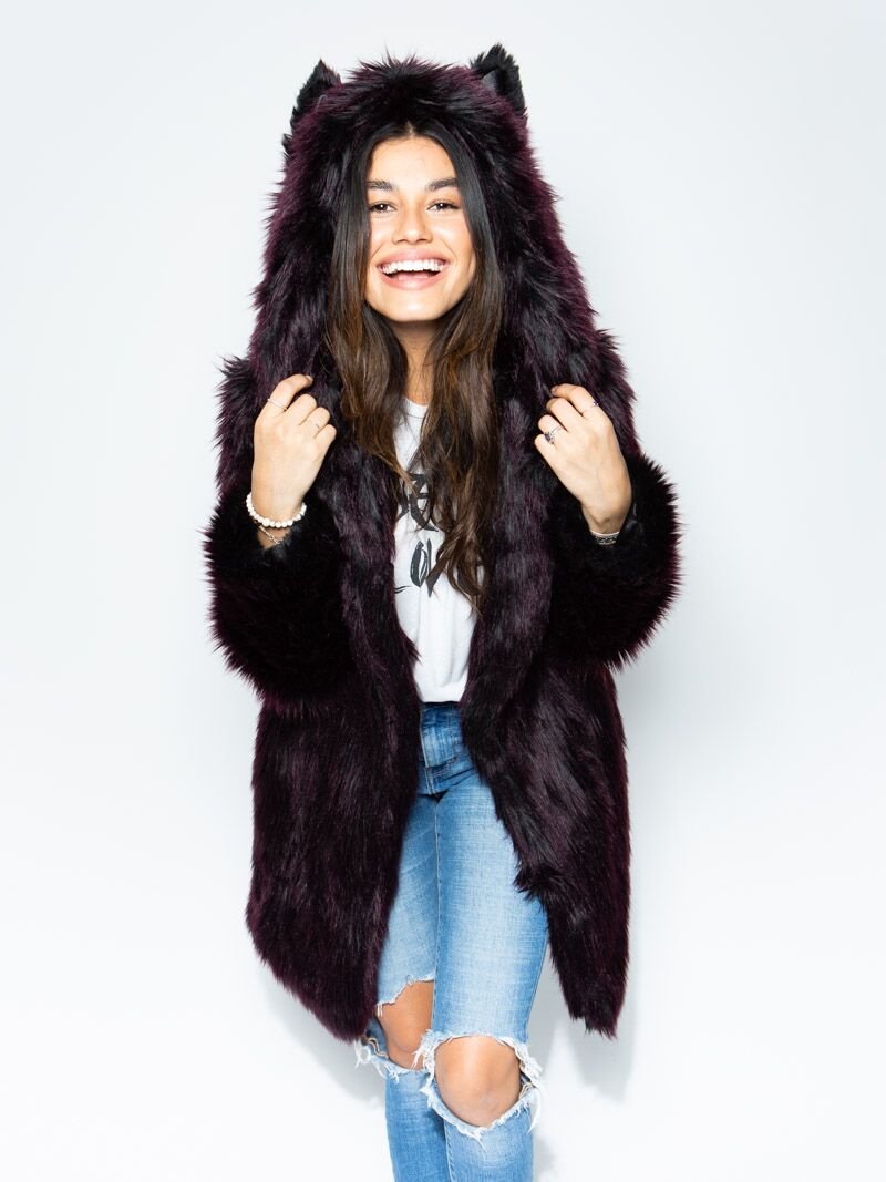 Classic Sangria Wolf Hooded Faux Fur Coat *Unisex* 