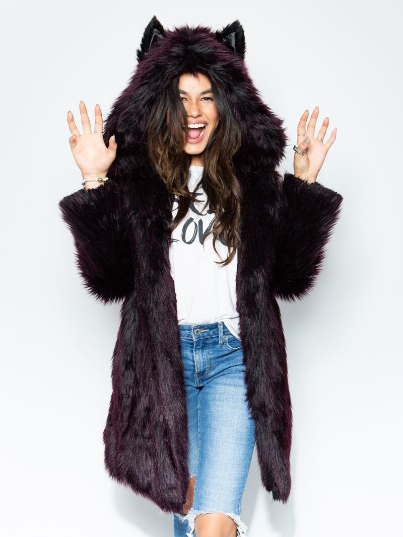 Classic Sangria Wolf CE Faux Fur Coat *Unisex* - SpiritHoods