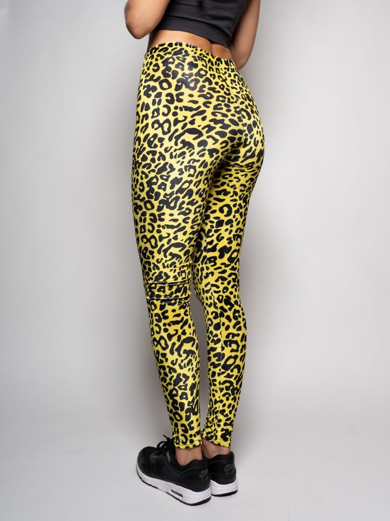 SpiritHoods Neon Yellow Cheetah Velvet Leggings on Female Model