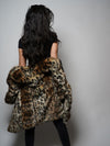 Women's Leopard V-Neck Faux Fur Coat on Female Model